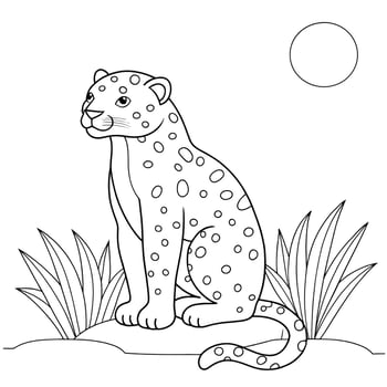 Adorable Black and White Leopard Coloring Page vector
