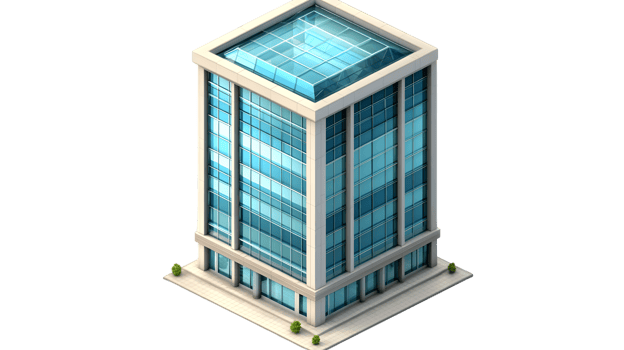 Modern Office Building with Glass Facade and Sky Reflections png