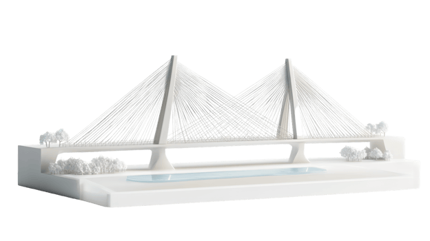 Modern Suspension Bridge Model with Architectural Design and Landscape Features png
