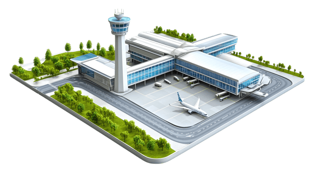 Modern Transportation Hub with Aircraft and Control Tower png
