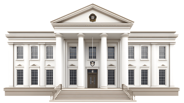 Neoclassical Style Building Facade White Columns Grand Entrance Architectural Design 3D Ren png