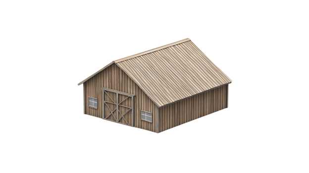 Rustic Wooden Structure with Slanted Roof and Double Doors Ideal for Farming or Storage Soluti png