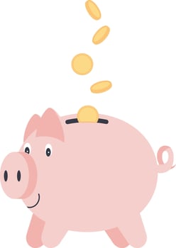 Coins are pouring into the piggy bank. Concept of financial operation with money. Hand drawn flat illustration. vector