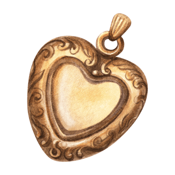 Heart locket pendant in vintage bronze style. Watercolor isolated illustration of jewelry with frame Symbol of love memory, family and heirloom. Valentine's day, Mothers day decor, greeting card, sign png