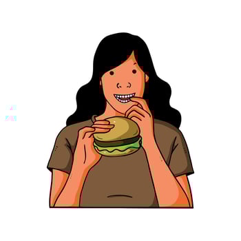 illustration of a woman's hand eating a hamburger vector