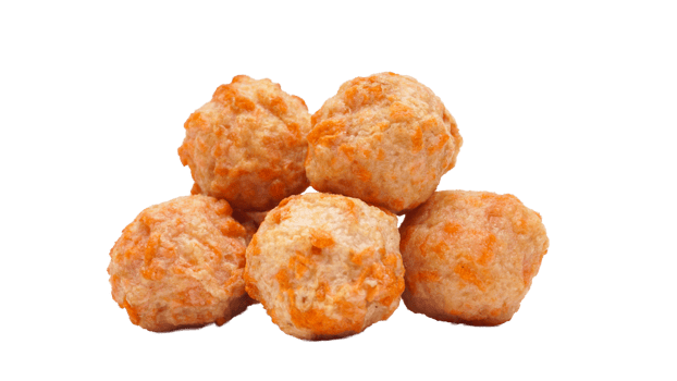 Salmon ball made from surimi or processed premium fish paste on transparent background png