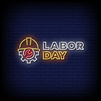 labor day neon sign with brick wall background vector