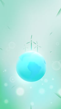 Green environmental protection vertical illustration blue Earth and wind turbine vector