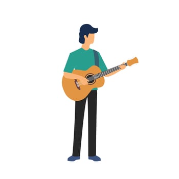 Man holding and playing acoustic guitar vector