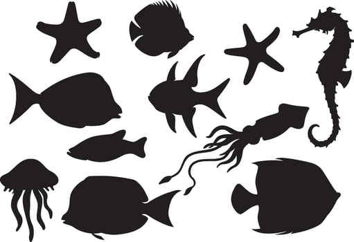 Marine Life Silhouette Set vector