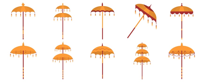 Traditional Balinese Parasol Illustration On White Background Set vector