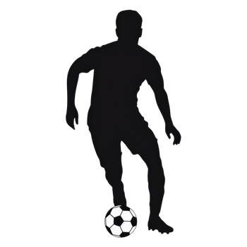 Silhouette of a soccer player dribbling a ball isolated on transparent background png
