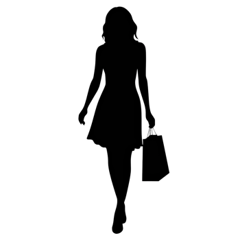 Silhouette of a woman walking with a shopping bag isolated on transparent background png