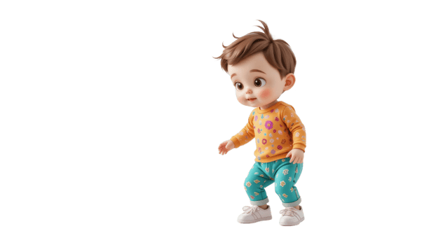 Adorable Baby Character Walking In Yellow Top And Teal Pants png