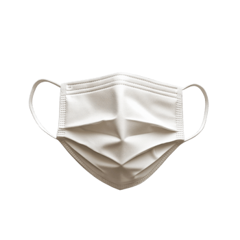 A white pleated face mask with ear loops lies isolated on transparent background png