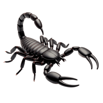 A formidable black scorpion stands ready with its claws isolated on transparent background png