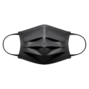 A close-up shot of a black disposable face mask isolated on transparent background png