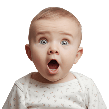 baby with Wide-eyed infant with an open mouth expressing astonishment isolated on transparent background png