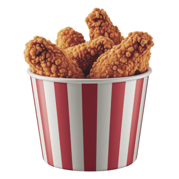 A bucket filled with crispy fried chicken isolated on transparent background png