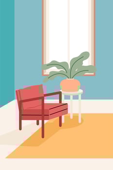 A chair and a plant in a room vector