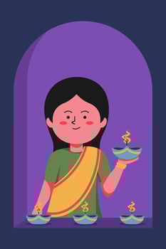 Indian woman holding diwali diya in her hand vector