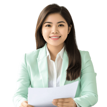 Smart professional woman holding and reading paper png