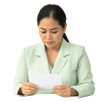 Woman in suit holding an A4 sheet png