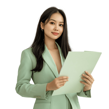 Smiling woman with a paper in a boardroom setting png