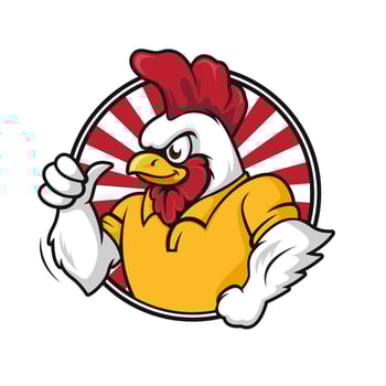 A chicken cartoon rooster cockerel character mascot giving a thumbs up vector