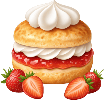 Decadent strawberry filled scone with whipped cream topping png
