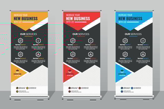 Promotional Banners Showcasing Business Services in a Modern DesignBusiness roll up banner template, vector