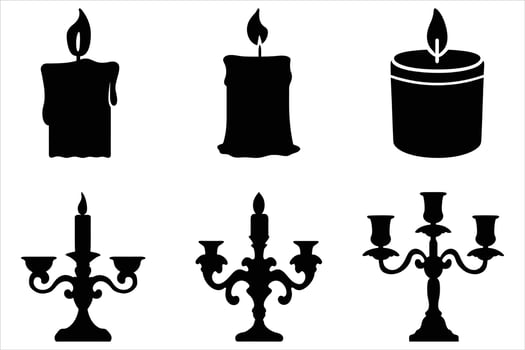 set of silhouettes of Candle vector