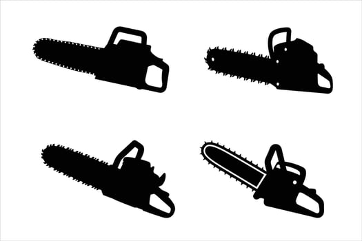 set of silhouettes of chainsaw vector