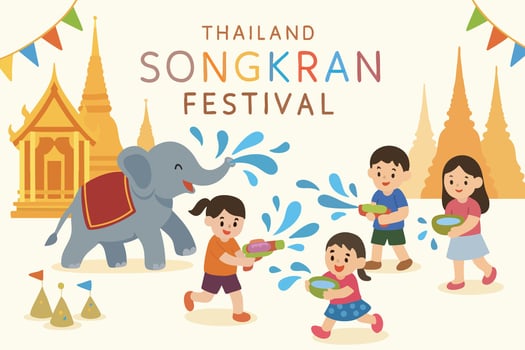 Songkran festival poster with kids and elephant vector