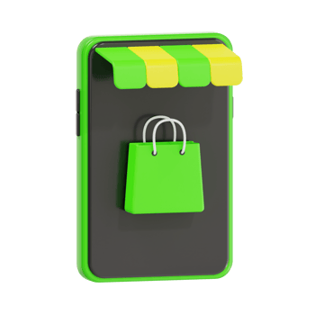3D Online Store Icon with Green Shopping Bag png
