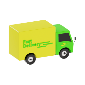 3D Green Delivery Truck with Yellow Fast Delivery Text png