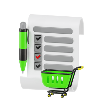 Shopping List with Checked Items and Green Basket png