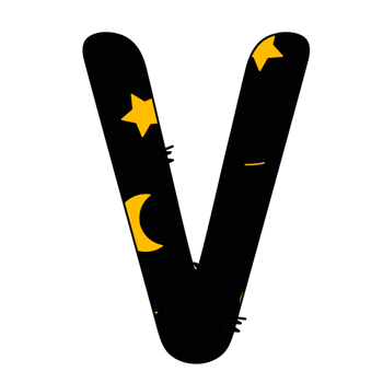 Black Letter V with Cute Halloween Stars and Moon png