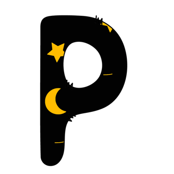 Black Letter P with Cute Halloween Stars and Moon png
