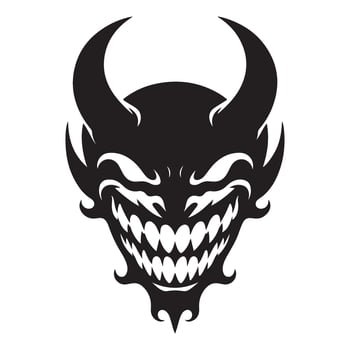 Terrifying Silhouette of Devil Face with Horns and Sharp Teeth vector