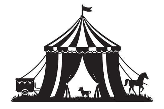 Silhouette Circus Tent with Animals and Wagon an Enchanting Illustration vector