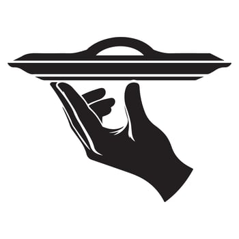 Hand holding serving tray silhouette illustration for restaurant design vector