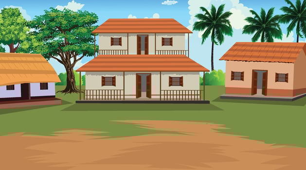 Beautiful village scene,green tree, Beautiful sky vector