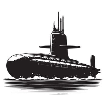 Powerful Submarine Black and White Naval Vessel Silhouette Image vector