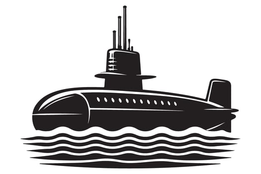 Submarine vessel in ocean silhouette underwater exploration symbol vector