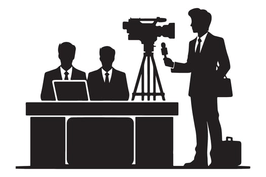 Silhouette News Crew Interview Illustration for Media Journalism Coverage vector