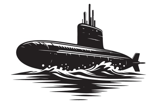 Submarine Silhouette Illustration Underwater Military Sea Transport Design vector