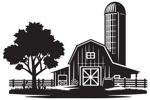 Rural Farm Silhouette Barn with Tree Agriculture Scenery Illustration vector