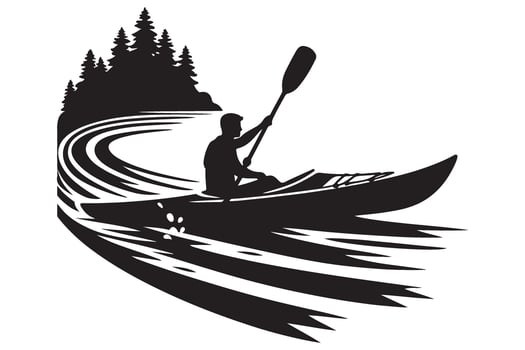 Kayaking Adventure River Journey Silhouette Design with Outdoor Recreation vector