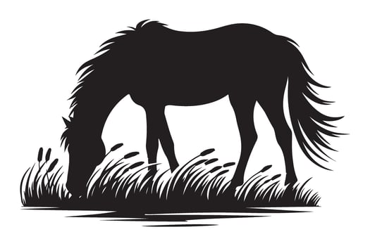 Grazing horse silhouette illustration for equestrian themed graphics vector